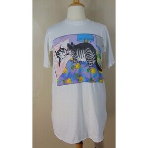 Vtg Y2k Kittens Cat T-shirt Sleep Womens One Size USA White 90's Single Stitch